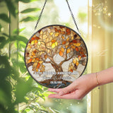 Tree of Life Stained Glass Suncatcher, Round Autumn Leaves, Nature Inspired Hanging Glass Art for Home Decor Gift, Ruby Wedding Anniversary