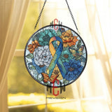 Multicolor Ribbon Stained Glass Suncatcher, Round Floral Butterfly Awareness Window Panel, Support Memorial Sun Catcher Gift