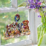 Christmas Dogs Acrylic Suncatcher, Stained Glass Style Holiday Window Hanging with Festive Dinner Scene, Pet Lover Christmas Decor