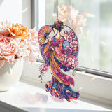 Geisha Acrylic Suncatcher, Stained Glass Style Japanese Woman with Fan and Cherry Blossoms, Elegant Asian Window Panel Home Decor Gift