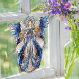 Angel Acrylic Suncatcher, Stained Glass Style Guardian Angel with Blue Wings and Flowing Gown, Spiritual Window Hanging Home Decor Gift