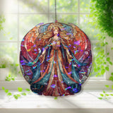 Angel Acrylic Suncatcher, Stained Glass Style Radiant Guardian Angel with Flowing Gown and Wings, Spiritual Window Panel Home Decor Gift