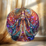 Angel Acrylic Suncatcher, Stained Glass Style Radiant Guardian Angel with Flowing Gown and Wings, Spiritual Window Panel Home Decor Gift