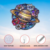 Saturn Planet Acrylic Suncatcher, Stained Glass Style Space Window Hanging with Colorful Flowers, Cosmic Galaxy Home Decor Gift