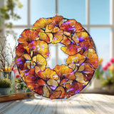 Ginkgo Leaf Acrylic Suncatcher, Stained Glass Style Round Window Hanging with Golden Autumn Leaves, Nature Inspired Home Decor Gift