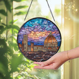 Florence Duomo Stained Glass Suncatcher, Round Italy Cathedral Window Panel, Travel Architecture Cityscape Glass Art Home Decor Gift