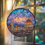 Florence Duomo Stained Glass Suncatcher, Round Italy Cathedral Window Panel, Travel Architecture Cityscape Glass Art Home Decor Gift