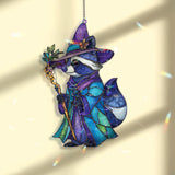 Raccoon Wizard Acrylic Suncatcher, Cute Animal in Hat and Robe with Magic Staff, Fantasy Woodland Window Hanging Home Decor Gift