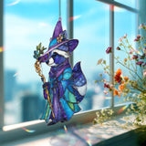 Raccoon Wizard Acrylic Suncatcher, Cute Animal in Hat and Robe with Magic Staff, Fantasy Woodland Window Hanging Home Decor Gift