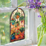 Plants Acrylic Suncatcher, Hanging Pot and Flower Window Panel with Green Leaves, Colorful Garden Room Decor Gift