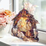 Nativity Acrylic Suncatcher, Holy Family with Baby Jesus in Wooden Manger Scene Window Hanging