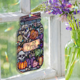 Halloween Jar Acrylic Suncatcher, Stained Glass Style Spooky Pumpkins and Skulls with â€œDo Not Openâ€ Sign, Creepy Window Hanging DÃ©cor Gift