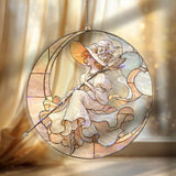 Moon Witch Acrylic Suncatcher, Stained Glass Style Elegant Lady on Crescent Moon Window Hanging, Fantasy Celestial Home DÃ©cor Gift