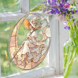 Moon Witch Acrylic Suncatcher, Stained Glass Style Elegant Lady on Crescent Moon Window Hanging, Fantasy Celestial Home DÃ©cor Gift