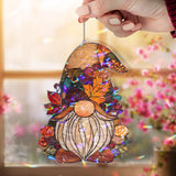 Autumn Gnome Acrylic Suncatcher, Stained Glass Style Fall Leaves Pinecone Harvest Window Hanging, Rustic Thanksgiving Home Decor Gift