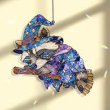 Sleeping Wizard Raccoon Acrylic Suncatcher, Stained Glass Style Magical Animal Window Hanging, Cute Halloween Fantasy Home Decor Gift