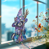 Wizard Raccoon Acrylic Suncatcher, Stained Glass Style Magical Animal Window Hanging, Cute Halloween Fantasy Home Decor Gift