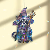 Wizard Raccoon Acrylic Suncatcher, Stained Glass Style Magical Animal Window Hanging, Cute Halloween Fantasy Home Decor Gift