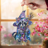 Wizard Raccoon Acrylic Suncatcher, Stained Glass Style Magical Animal Window Hanging, Cute Halloween Fantasy Home Decor Gift