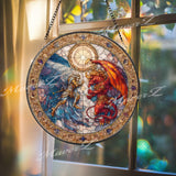 Angel vs Demon Stained Glass Suncatcher, Round Battle Window Panel, Fantasy Gothic Spiritual Decor, Guardian Angel Home Gift
