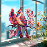 Cardinal Pair Acrylic Suncatcher, Red Birds on Cherry Blossom Branch, Acrylic Stained Glass Style Window Hanging, Nature Decor Gift