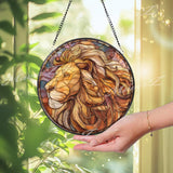 Roman Warrior Stained Glass Suncatcher, Round Gladiator Soldier Window Panel with Spear and Red Cape, Ancient History Home Decor