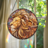 Roman Warrior Stained Glass Suncatcher, Round Gladiator Soldier Window Panel with Spear and Red Cape, Ancient History Home Decor