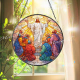 Knight Stained Glass Suncatcher, Round Medieval Warrior with Sword and Shield Window Panel, Gothic Fantasy Home Decor