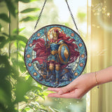 Nativity Stained Glass Suncatcher, Round Holy Family with Baby Jesus, Mary and Joseph Window Panel, Christmas Religious Decor