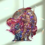 Warrior and Hound Stained Glass Suncatcher, Mythological Soldier with Spear and Dog, Fantasy Window Hanging, Gothic Home Decor