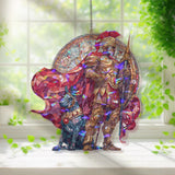 Warrior and Hound Stained Glass Suncatcher, Mythological Soldier with Spear and Dog, Fantasy Window Hanging, Gothic Home Decor