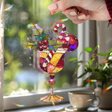 Christmas Acrylic Suncatcher, Stained Glass Style Holiday Glass with Candy Cane, Holly and Ornament, Festive Window Hanging Decor