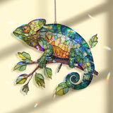 Chameleon Stained Glass Suncatcher, Colorful Lizard Window Hanging, Gecko Style Reptile Decor, Vibrant Nature Acrylic Gift