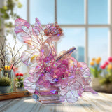 Fairy Acrylic Suncatcher, Stained Glass Style Reading Fairy with Books, Pink Wings Window Hanging, Fantasy Home Decor Gift