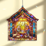 Nativity Acrylic Suncatcher, Holy Family Christmas Window Hanging, Stained Glass Style Nativity Scene, Religious Holiday Home Decor