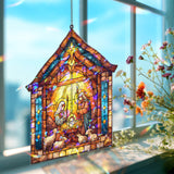 Nativity Acrylic Suncatcher, Holy Family Christmas Window Hanging, Stained Glass Style Nativity Scene, Religious Holiday Home Decor