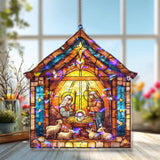 Nativity Acrylic Suncatcher, Holy Family Christmas Window Hanging, Stained Glass Style Nativity Scene, Religious Holiday Home Decor