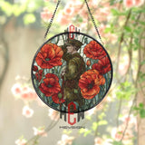 Remembrance Soldier Stained Glass Suncatcher, Round Red Poppy Window Panel, Military Memorial Patriotic Home Decor, Veteran Gift