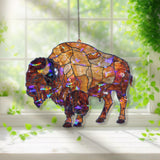 Buffalo Acrylic Suncatcher, Stained Glass Style Bison Window Hanging, Rustic Cabin Decor, Western Wildlife Wall Art Gift for Nature Lovers