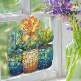Succulent Acrylic Suncatcher, Stained Glass Style Colorful Potted Plants Window Hanging, Garden Lover Botanical Wall Art Gift Decor