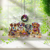 Christmas Dogs Acrylic Suncatcher, Stained Glass Style Holiday Window Hanging with Festive Dinner Scene, Pet Lover Christmas Decor