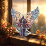 Archangel Warrior Acrylic Suncatcher, Stained Glass Style Angel with Sword and Scales, Spiritual Guardian Window Hanging Religious Decor