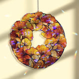 Ginkgo Leaf Acrylic Suncatcher, Stained Glass Style Round Window Hanging with Golden Autumn Leaves, Nature Inspired Home Decor Gift