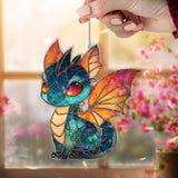Baby Dragon Acrylic Suncatcher, Stained Glass Style Cute Fantasy Dragon with Bright Wings, Magical Window Hanging Home Decor Gift