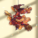 Witch Acrylic Suncatcher, Stained Glass Style Flying Witch on Broom with Flowing Dress and Hat, Gothic Halloween Window Hanging Decor