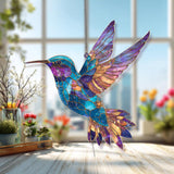 Hummingbird Acrylic Suncatcher, Stained Glass Style Colorful Bird in Flight Window Hanging, Nature Wildlife Home Decor Gift for Bird Lovers