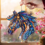 Horse Head Acrylic Suncatcher, Stained Glass Style Majestic Blue Stallion Window Hanging, Equestrian Western Rustic Home Decor Gift