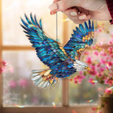 Bald Eagle Acrylic Suncatcher, Stained Glass Style Flying Eagle Window Hanging, Patriotic Wildlife Bird Decor for Home and Nature Lovers