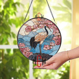 Peacock Stained Glass Suncatcher, Round Elegant Bird with Floral Design Window Hanging, Colorful Nature Art Home Decor Gift