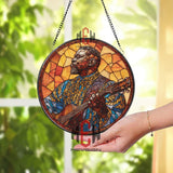 Anchor Stained Glass Suncatcher, Round Nautical Window Hanging with Blue Ocean Design, Coastal Beach House Marine Decor Gift